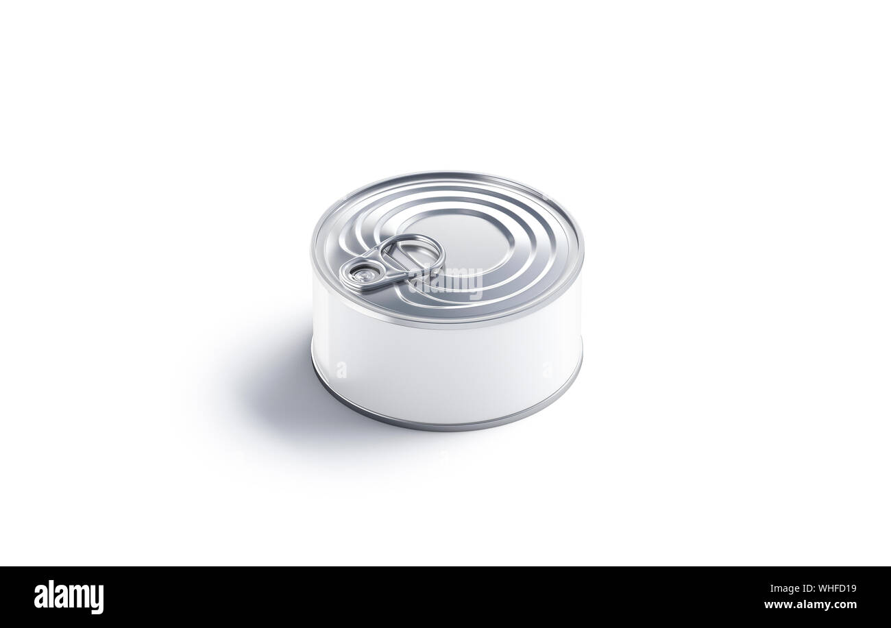 Blank white conserve can with lid mockup, isolated Stock Photo