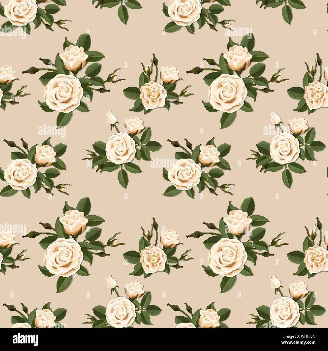 Seamless pattern with beige roses. Vector. Stock Vector
