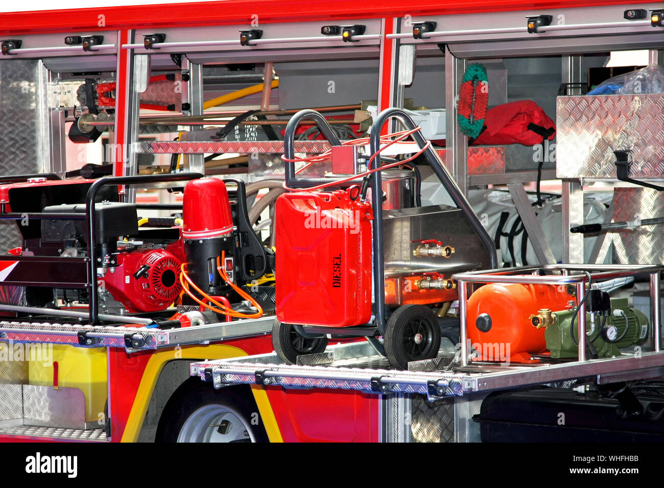 Fire engine truck with lot of rescue equipment Stock Photo - Alamy