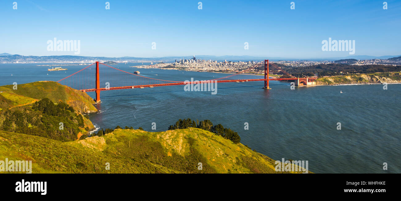 Panorama of San Francisco with the Golden Gate bridge. California, United States Stock Photo