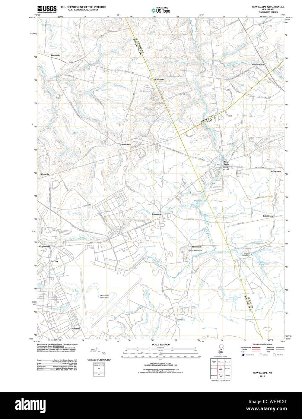 USGS TOPO Map New Jersey NJ New Egypt 20110412 TM Restoration Stock Photo