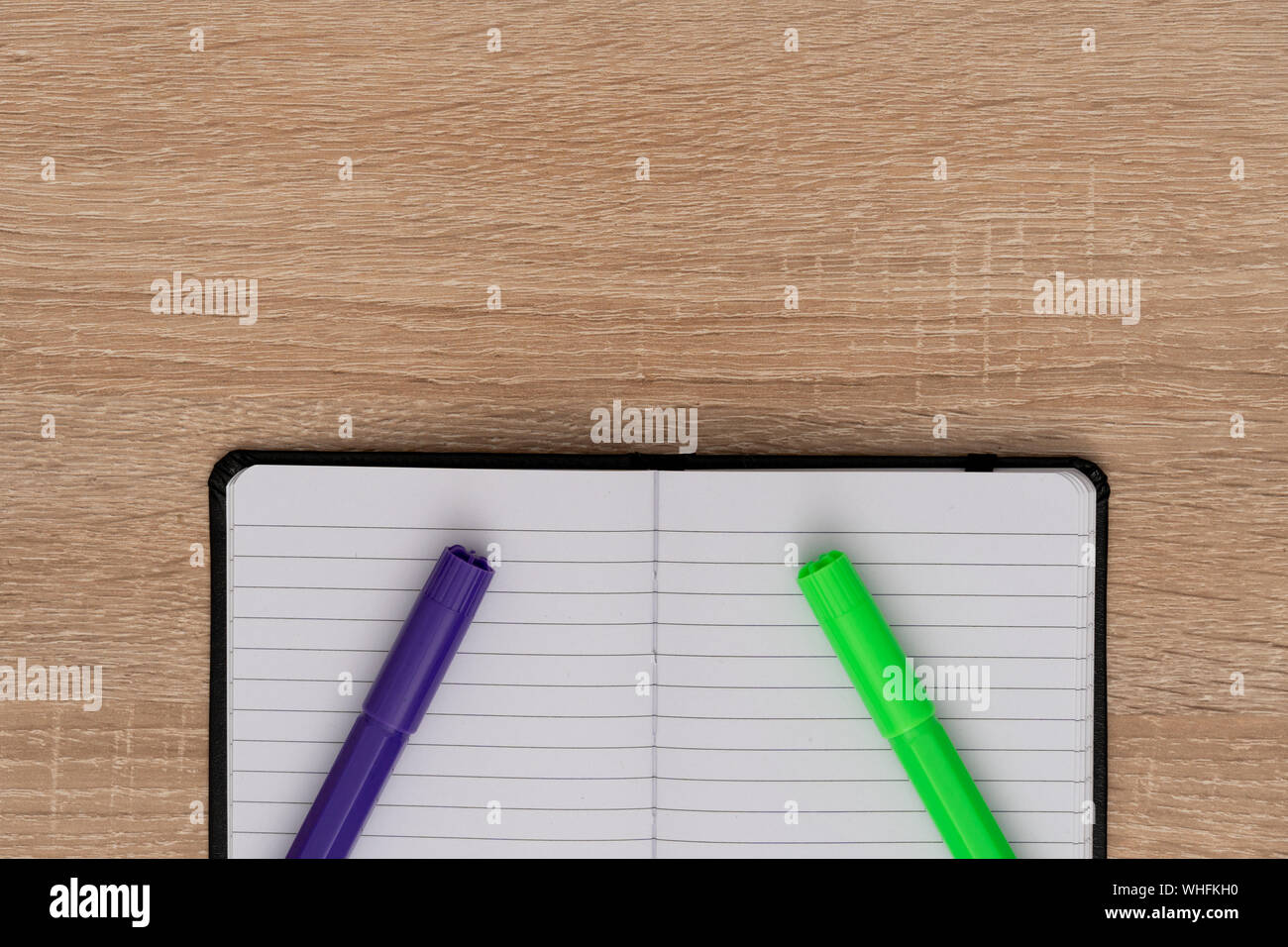 Close up view of open notebook with empty space Stock Photo