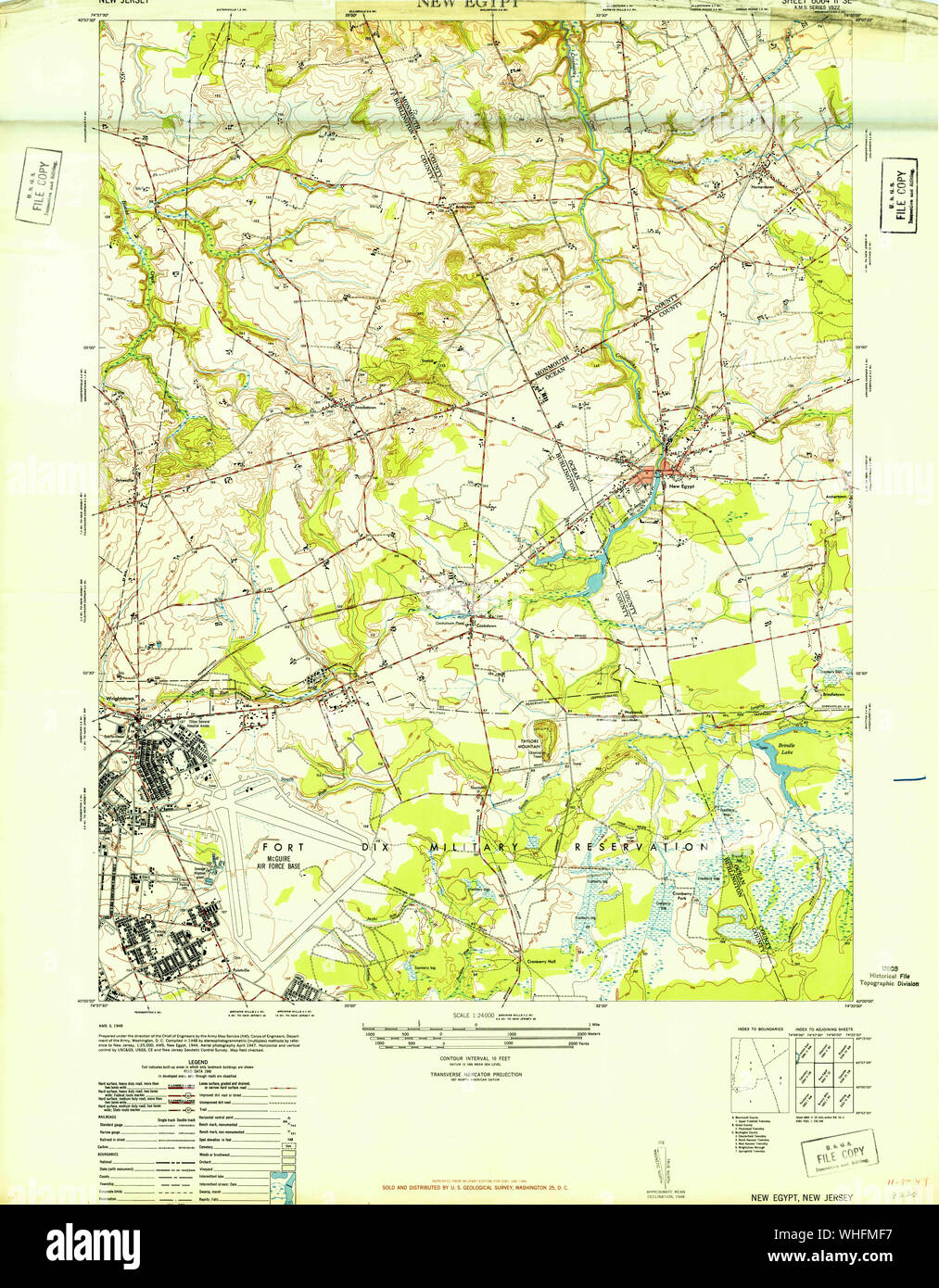 USGS TOPO Map New Jersey NJ New Egypt 254618 1948 24000 Restoration Stock Photo