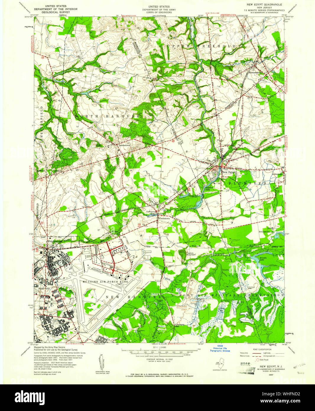 USGS TOPO Map New Jersey NJ New Egypt 254619 1957 24000 Restoration Stock Photo