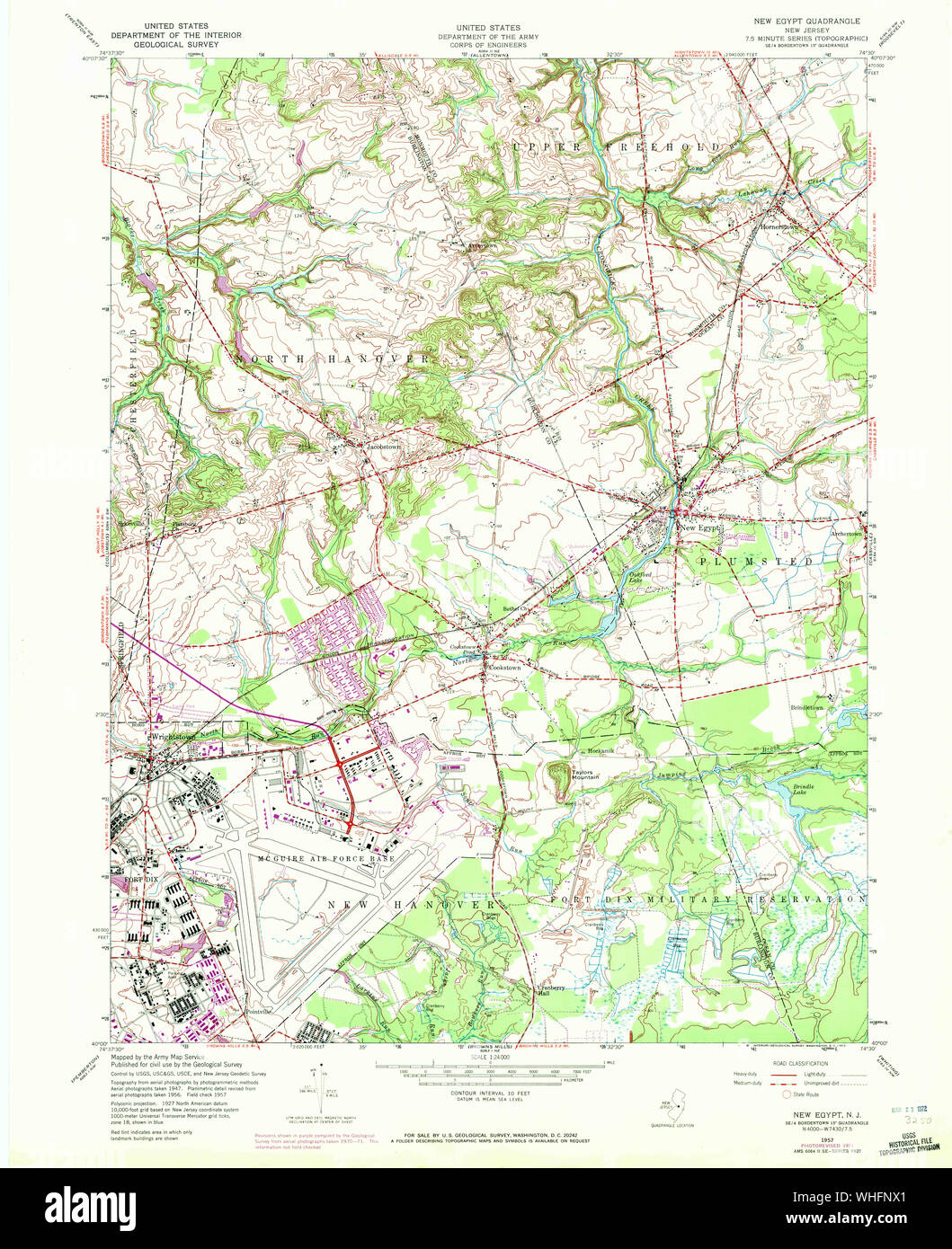 USGS TOPO Map New Jersey NJ New Egypt 254621 1957 24000 Restoration Stock Photo