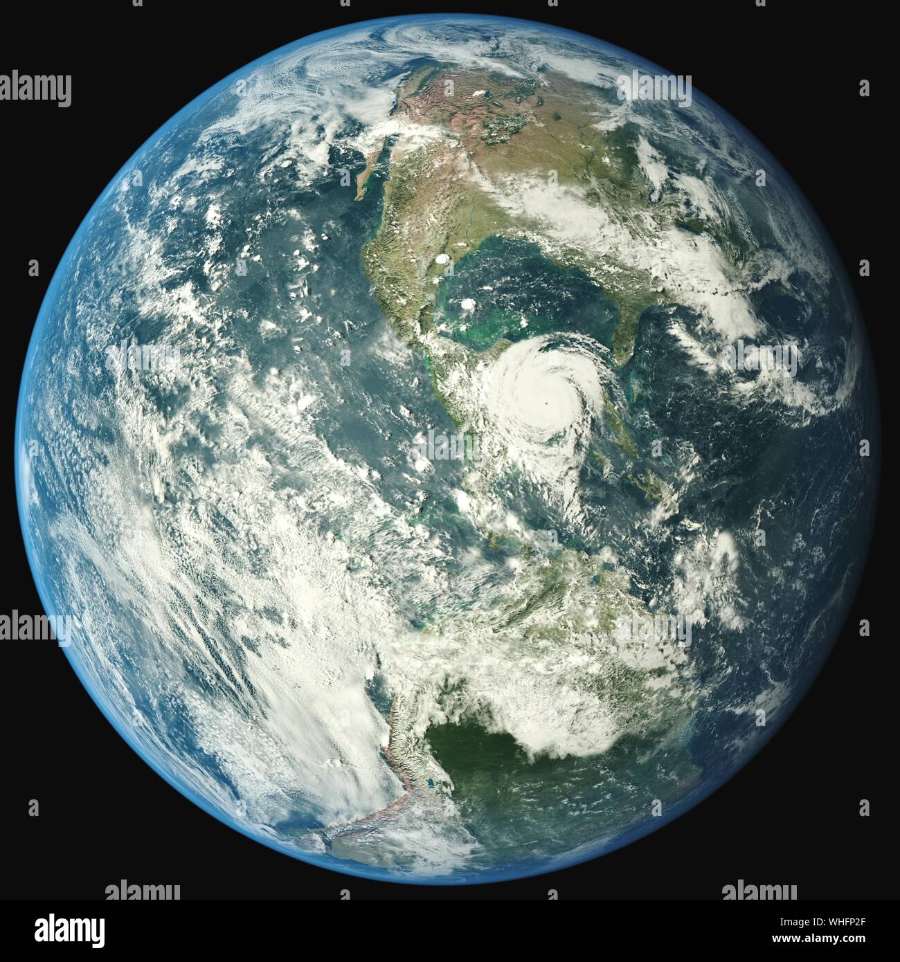 Satellite View Of Hurricane In Planet Earth Stock Photo
