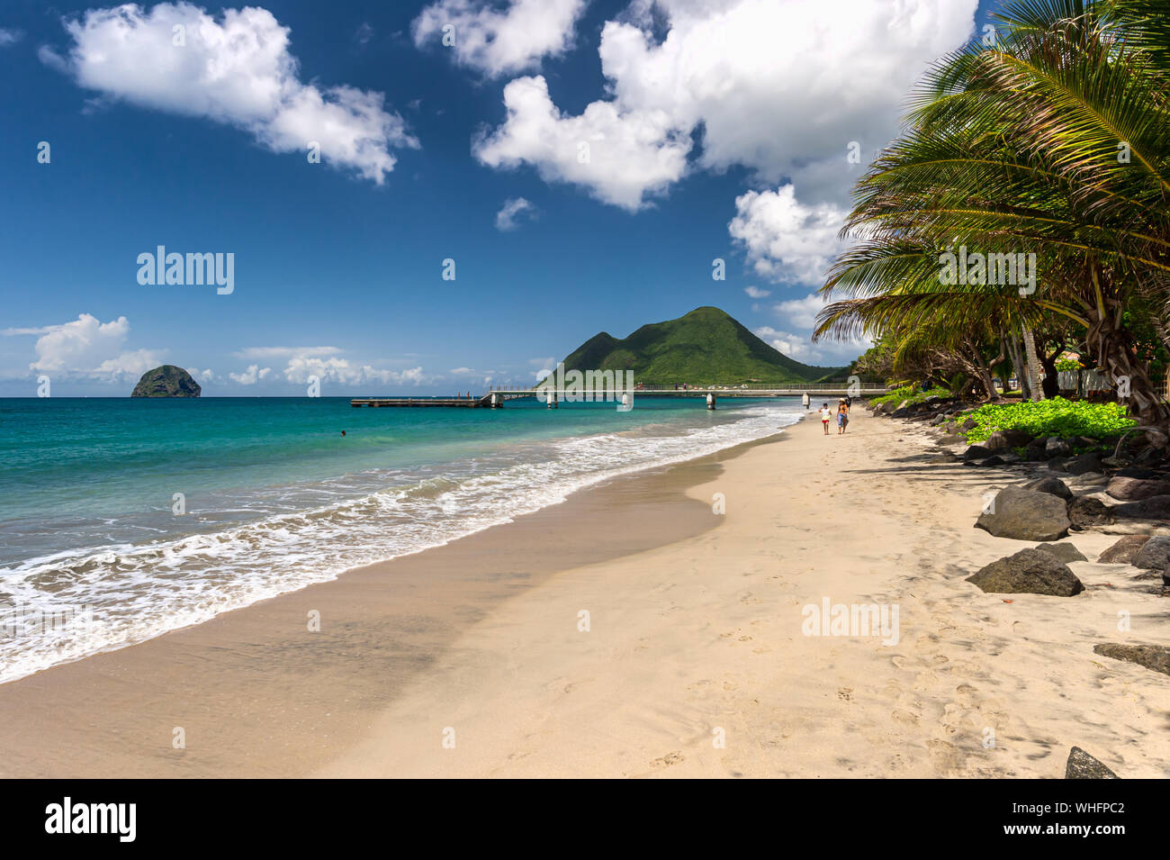Le Diamant, Martinique, FR - 20 August 2019: Le Diamant Beach, Diamond Rock & Morne Larcher. Stock Photo