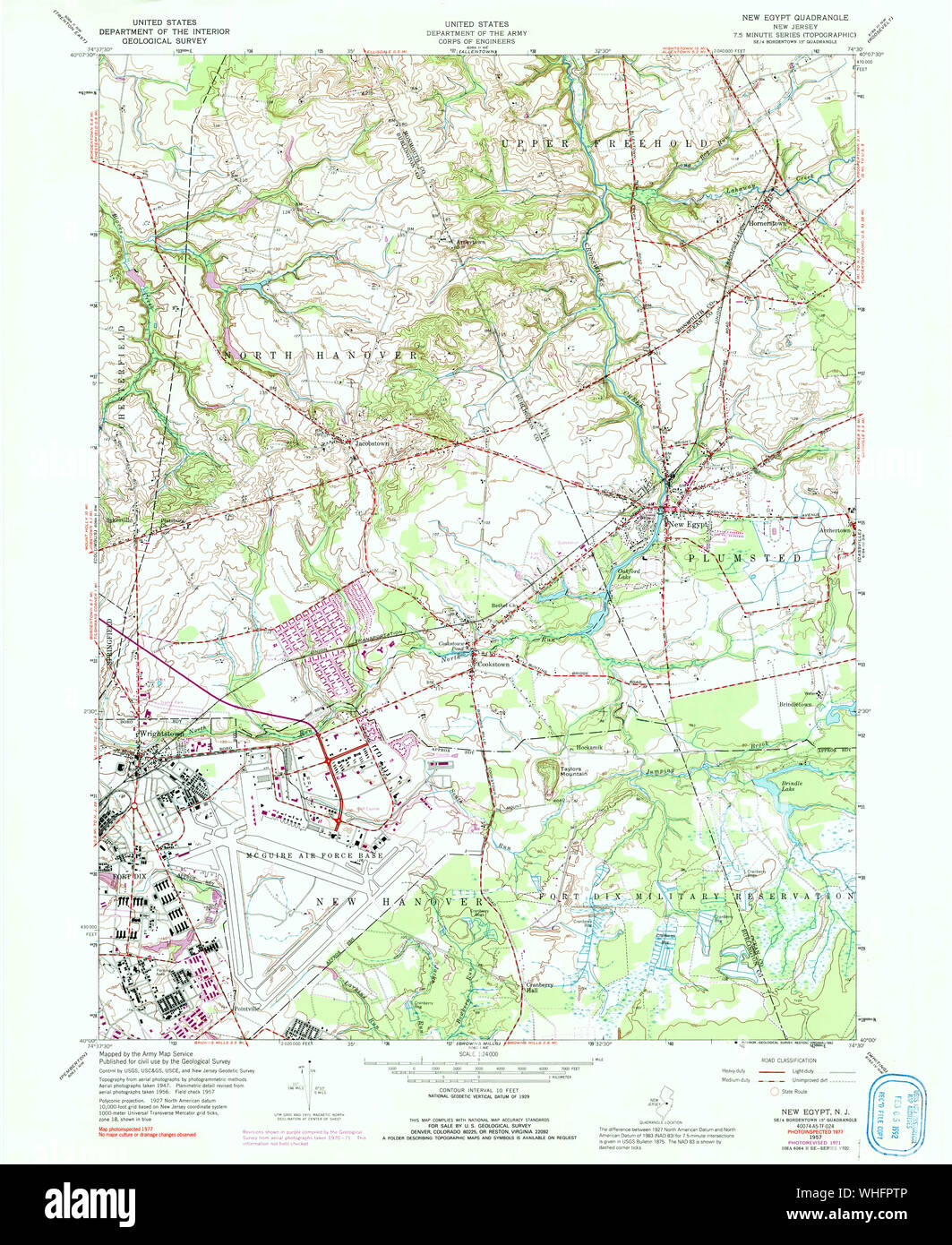 USGS TOPO Map New Jersey NJ New Egypt 254622 1957 24000 Restoration Stock Photo