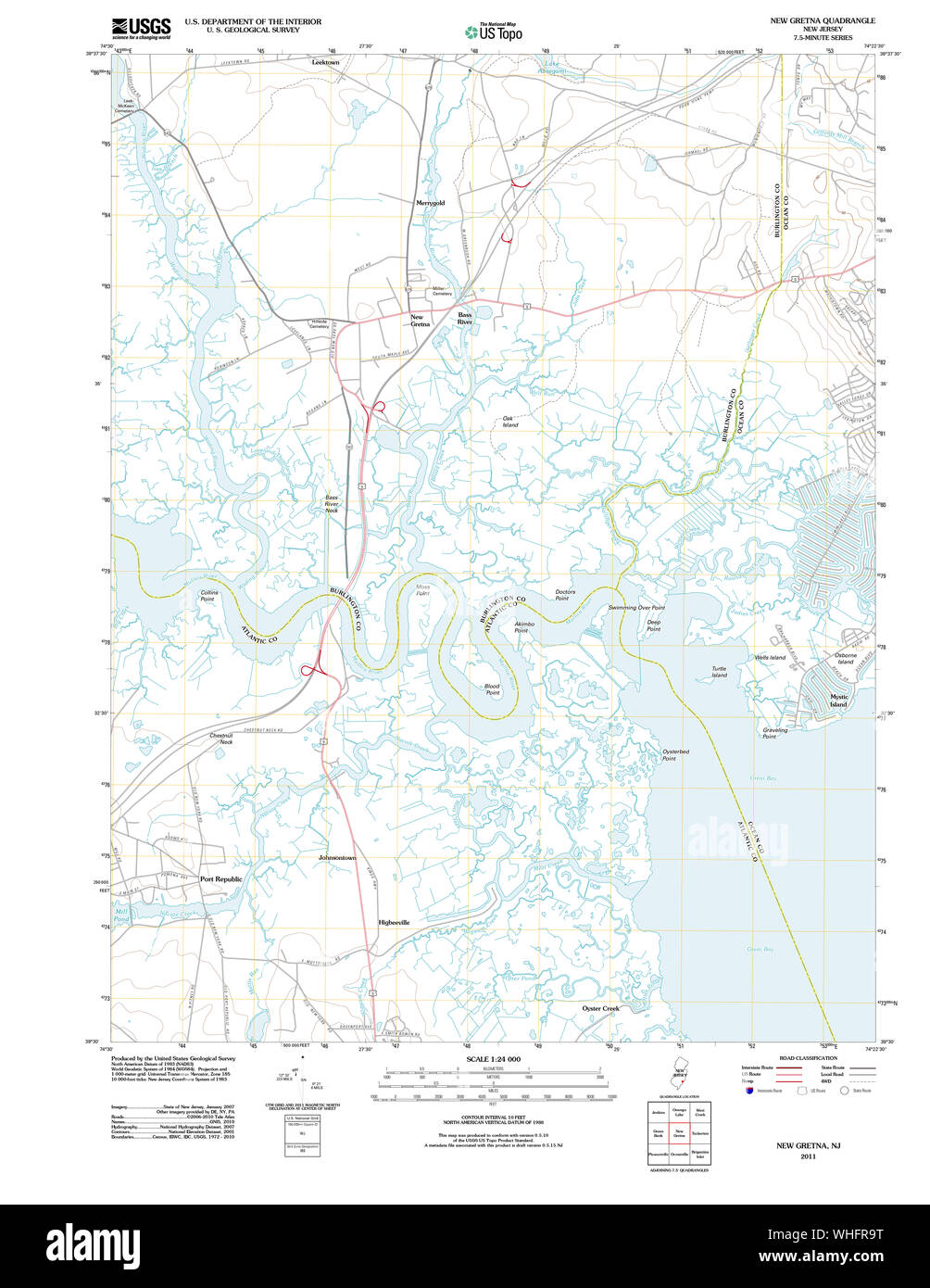 USGS TOPO Map New Jersey NJ New Gretna 20110426 TM Restoration Stock Photo