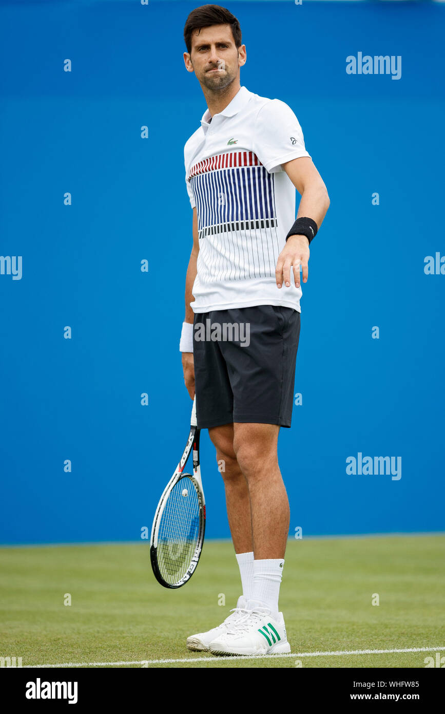 Novak Djokovic of Serbia in action against Vasek Pospisil at Aegon International 2017, Eastbourne, England -Tuesday 27th, June. Photo Credit: Nick Wal Stock Photo