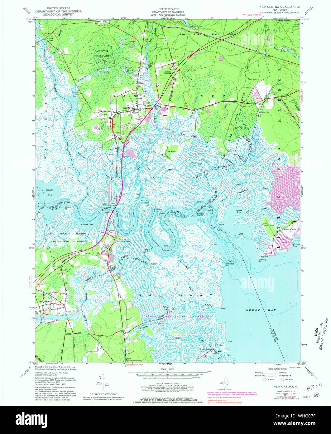 USGS TOPO Map New Jersey NJ New Gretna 254631 1951 24000 Restoration Stock Photo