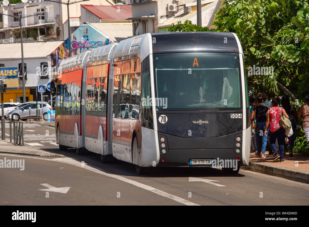 Fort-de-France, Martinique, FR - 23 August 2019: Bus Rapid Transit (TCSP) vehicule at Pointe Simon station. Stock Photo