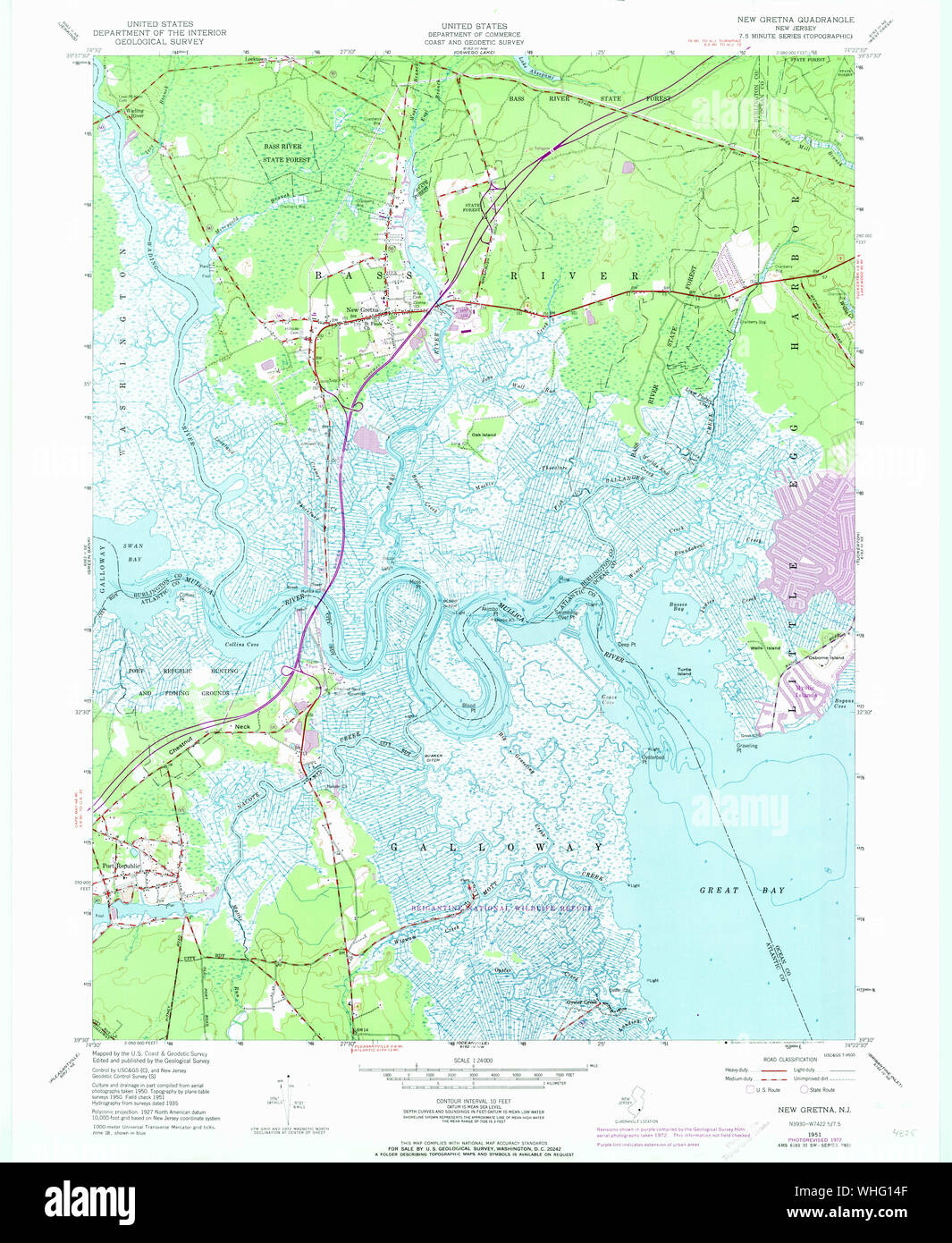 USGS TOPO Map New Jersey NJ New Gretna 254632 1951 24000 Restoration Stock Photo