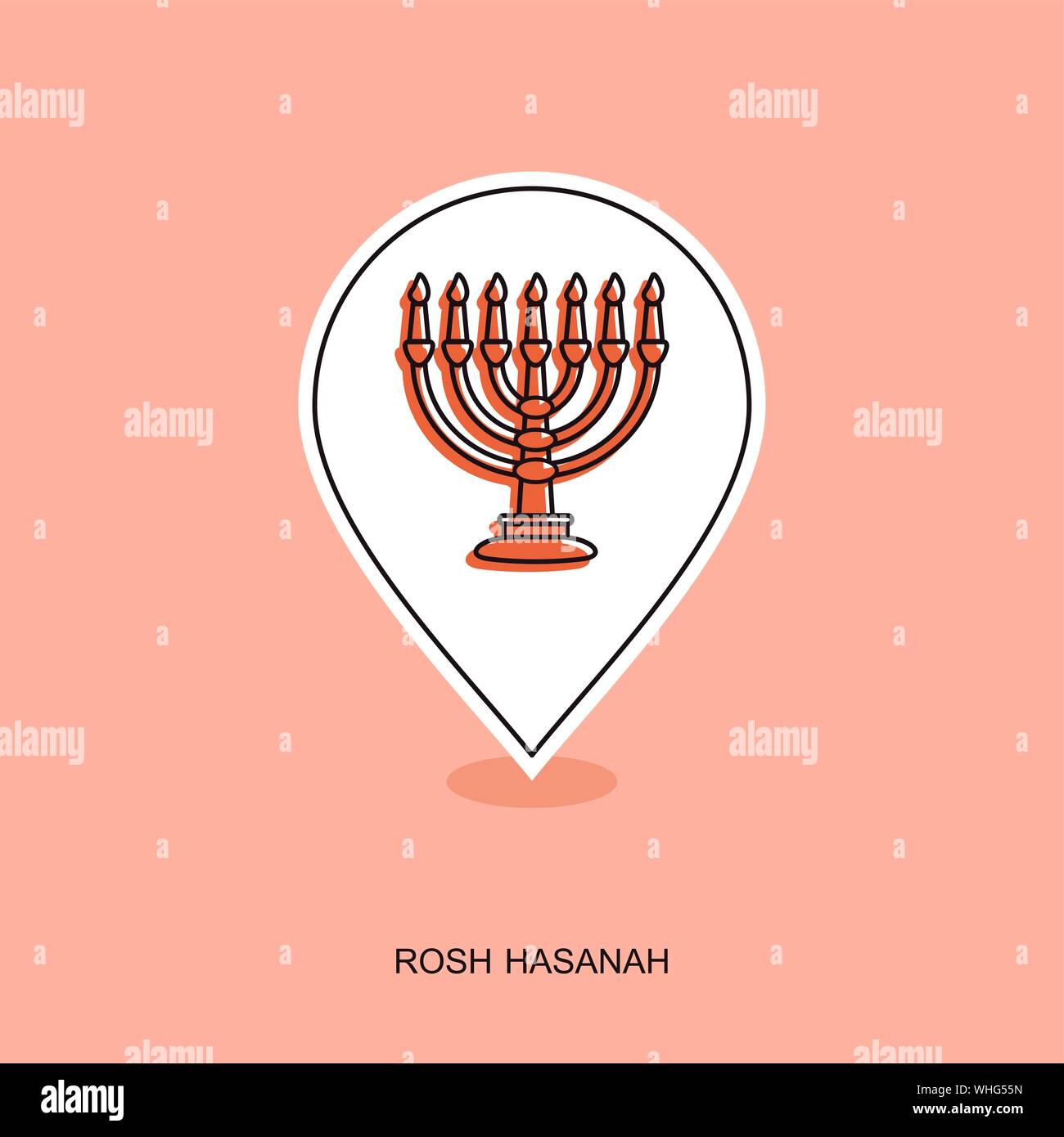 Menorah. Rosh Hashanah pin map icon. Shana tova Map pointer. Happy and