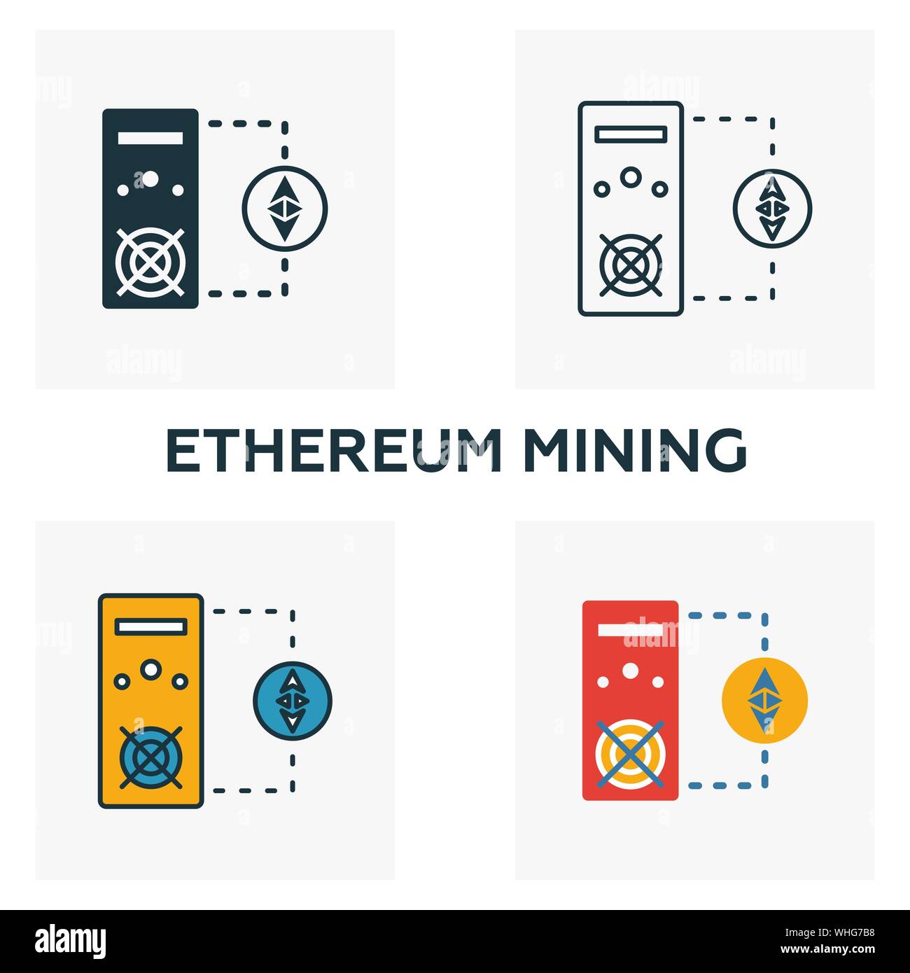 Ethereum Mining icon set. Four elements in diferent styles from crypto ...