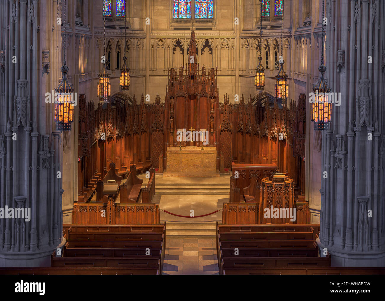 Interior of the historic Heinz Memorial Chapel on the campus of the University of Pittsburgh in Pittsburgh, Pennsylvania Stock Photo
