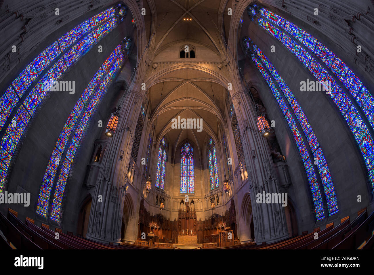 Interior of the historic Heinz Memorial Chapel on the campus of the University of Pittsburgh in Pittsburgh, Pennsylvania Stock Photo