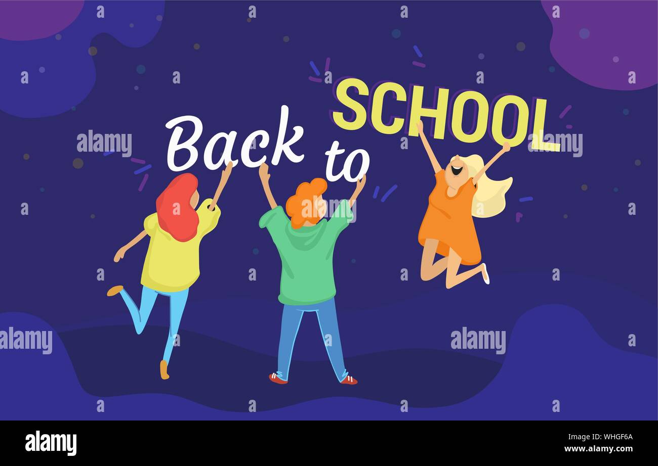 Back to school vector illustration of three happy pupils holdings ...