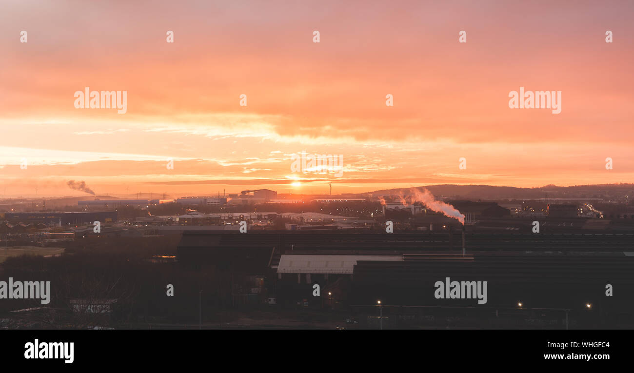 Sheffield, South Yorkshire, UK - Early cold and frosty sunrise over the city Stock Photo