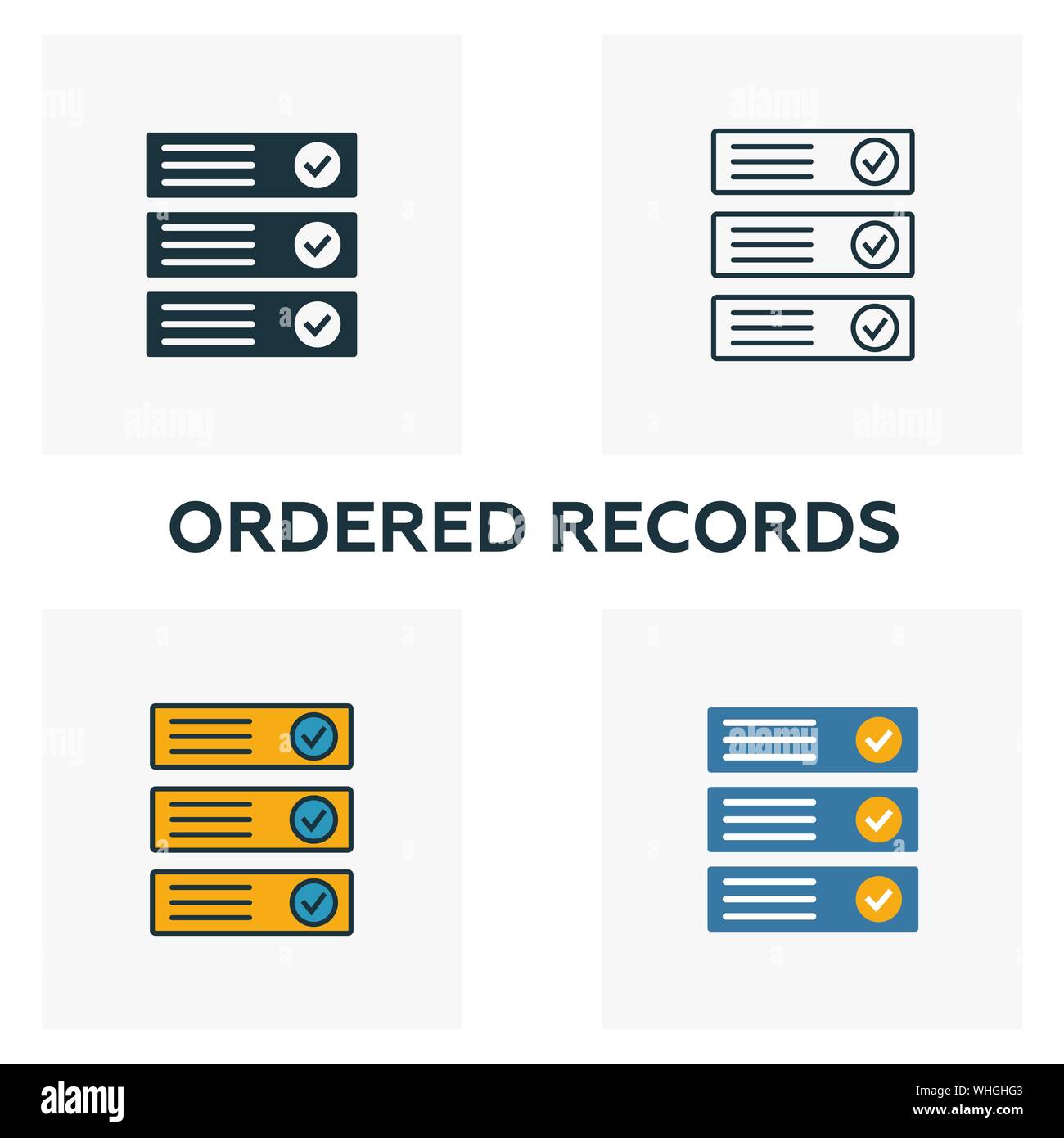 Ordered Records icon set. Four elements in diferent styles from crypto currency icons collection. Creative ordered records icons filled, outline Stock Vector