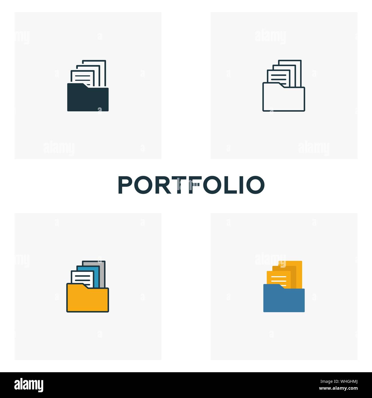 Portfolio Icon Set Four Elements In Diferent Styles From Design Ui And Ux Icons Collection Creative Portfolio Icons Filled Outline Colored And Stock Vector Image Art Alamy