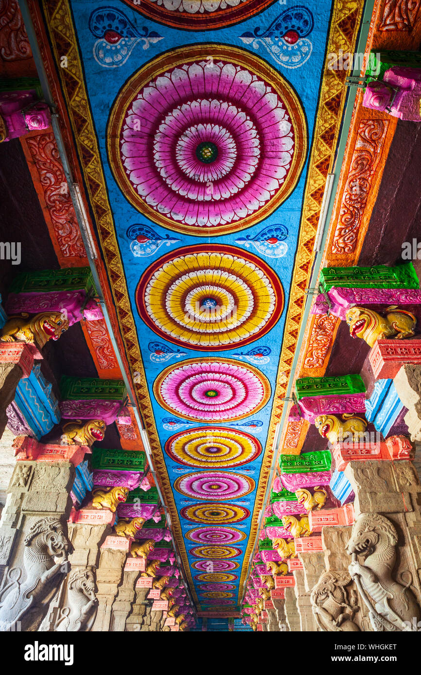 MADURAI, INDIA MARCH 23, 2012 Ceiling pattern decor in the Meenakshi