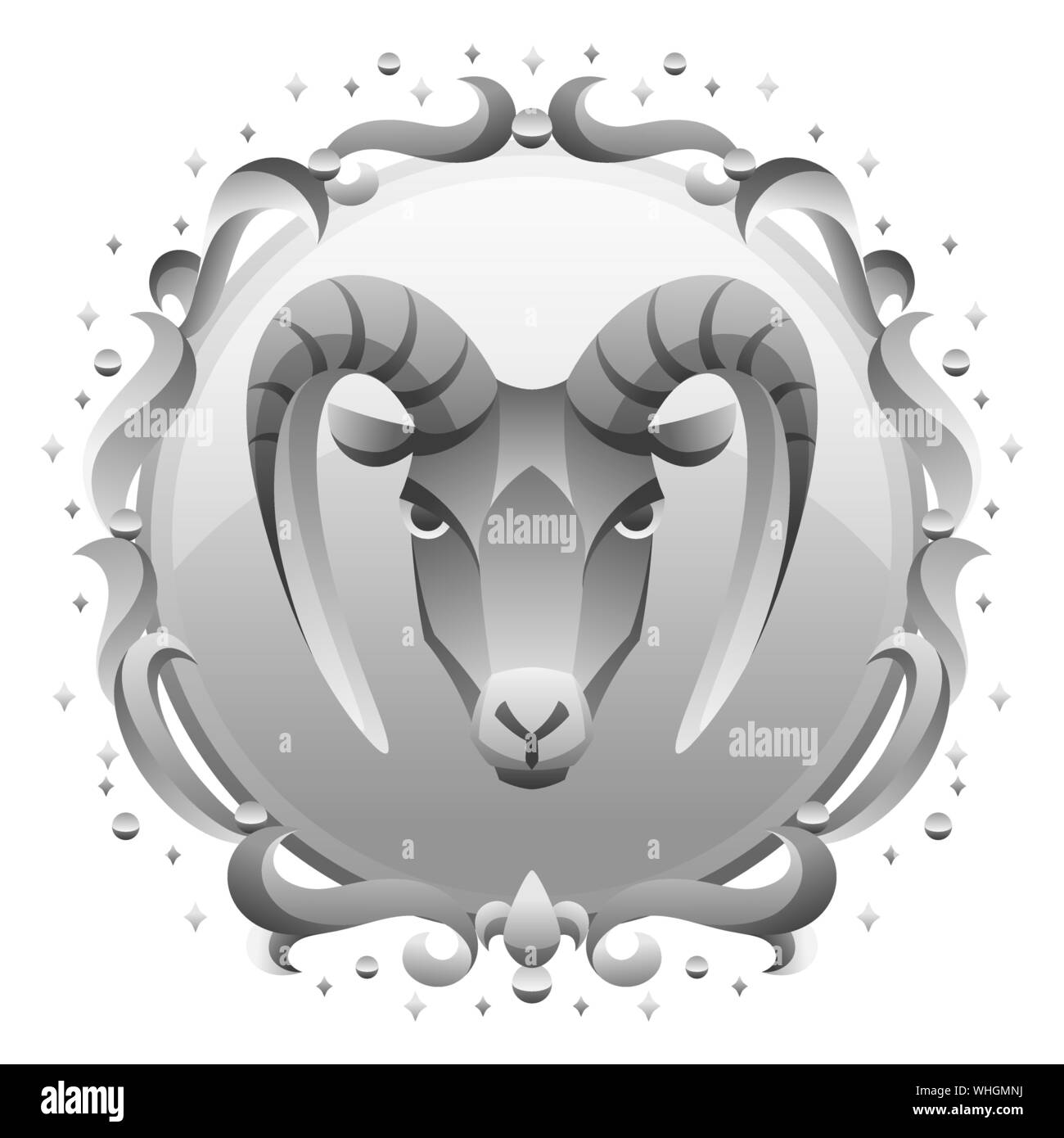 Capricorn zodiac sign with silver frame. Horoscope symbol. Stock Vector