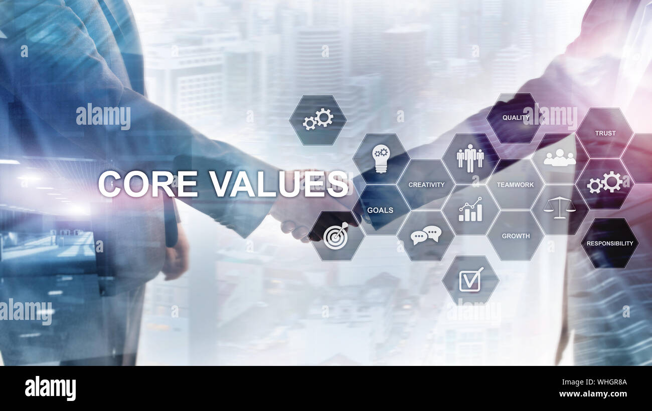 Core values concept on virtual screen. Business and finance solutions