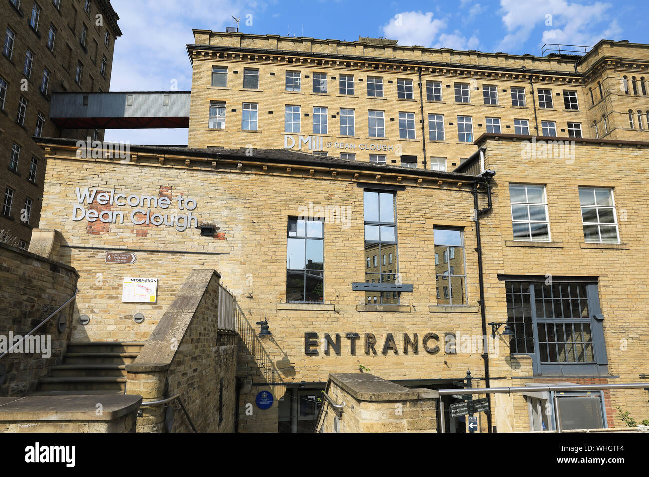 Dean Clough Mills in Halifax, a centre for business and the arts, located on a landmark site, once the world's largest carpet factory, West Yorkshire. Stock Photo