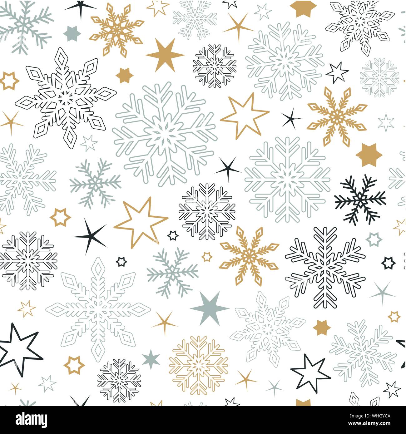 seamless pattern snowflake background in gold and silver colors vector