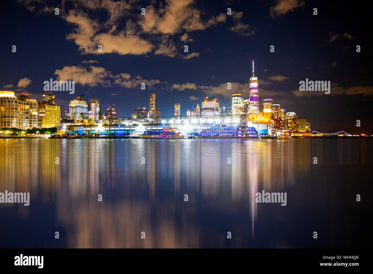 New York City skyline at night looking towards downtown Manhattan Stock ...