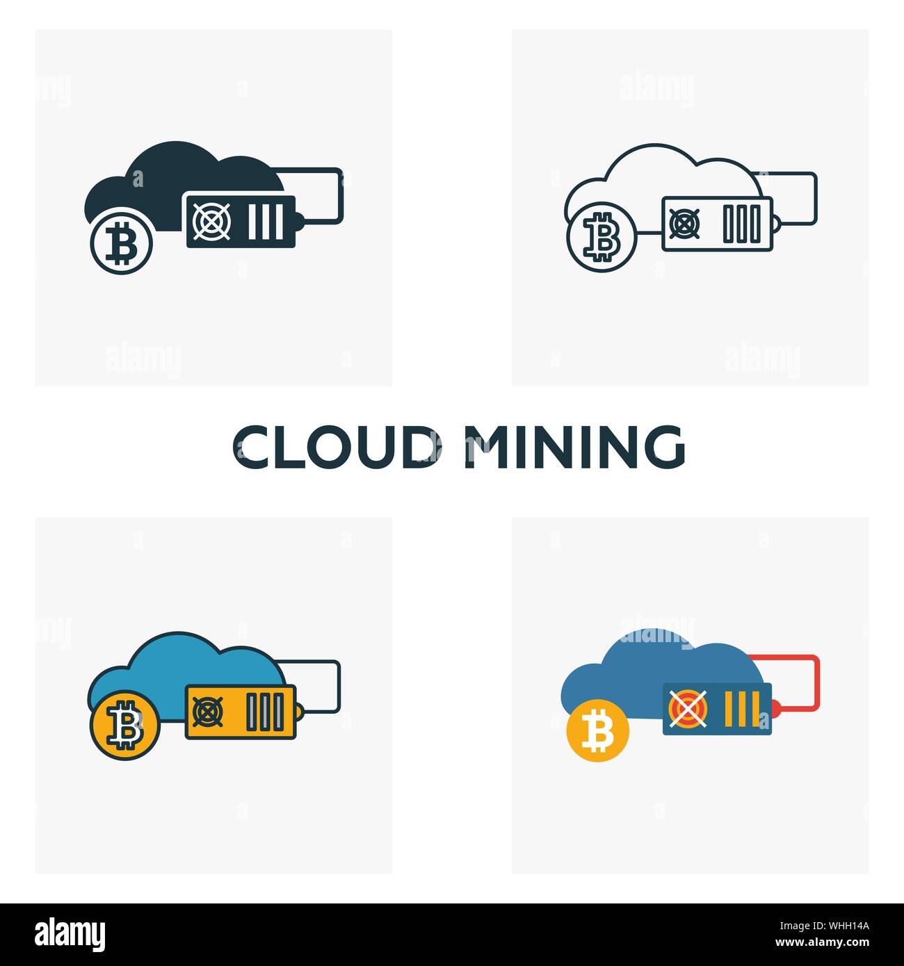 Cloud Mining icon set. Four elements in diferent styles from crypto ...