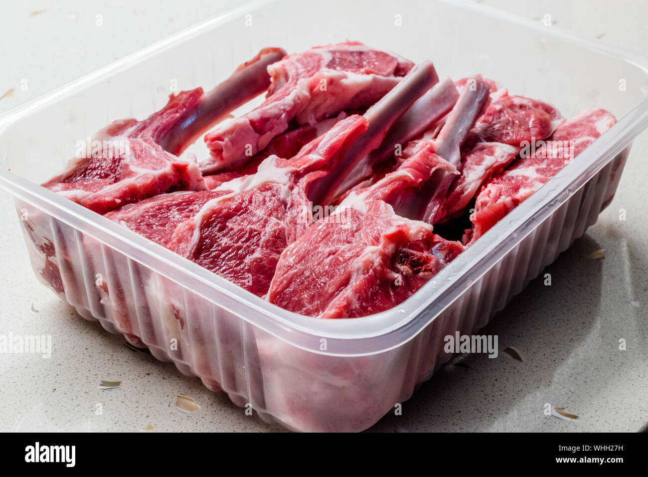 Raw Bloody Lamb Chops Meat in Plastic Package / Box or Container. Organic  Food Stock Photo - Alamy