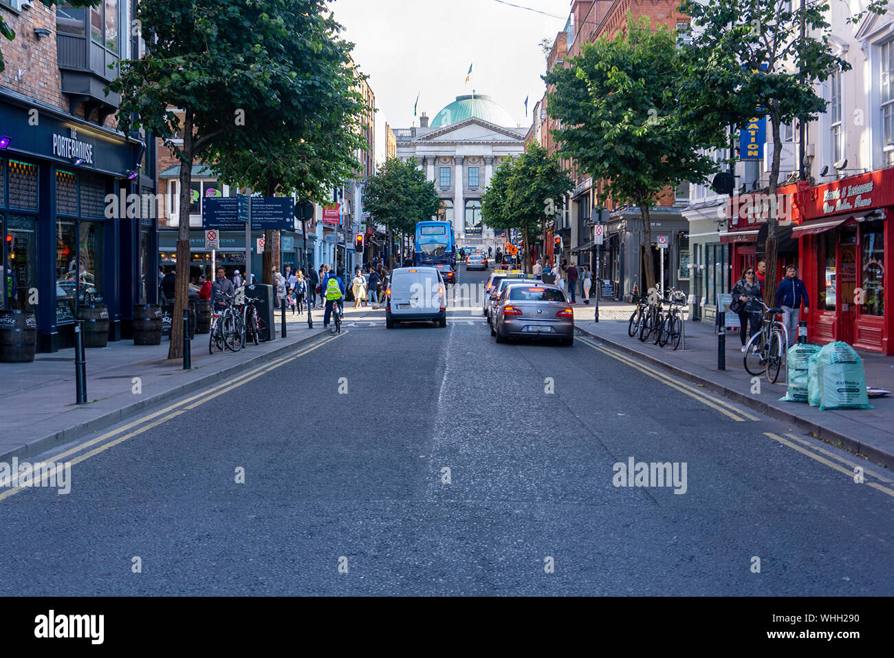 Parliament Street in Dublin,leading to City Hall in Dame Street, One of the shortest streets in Dublin,created originally in the 1700s. Stock Photo