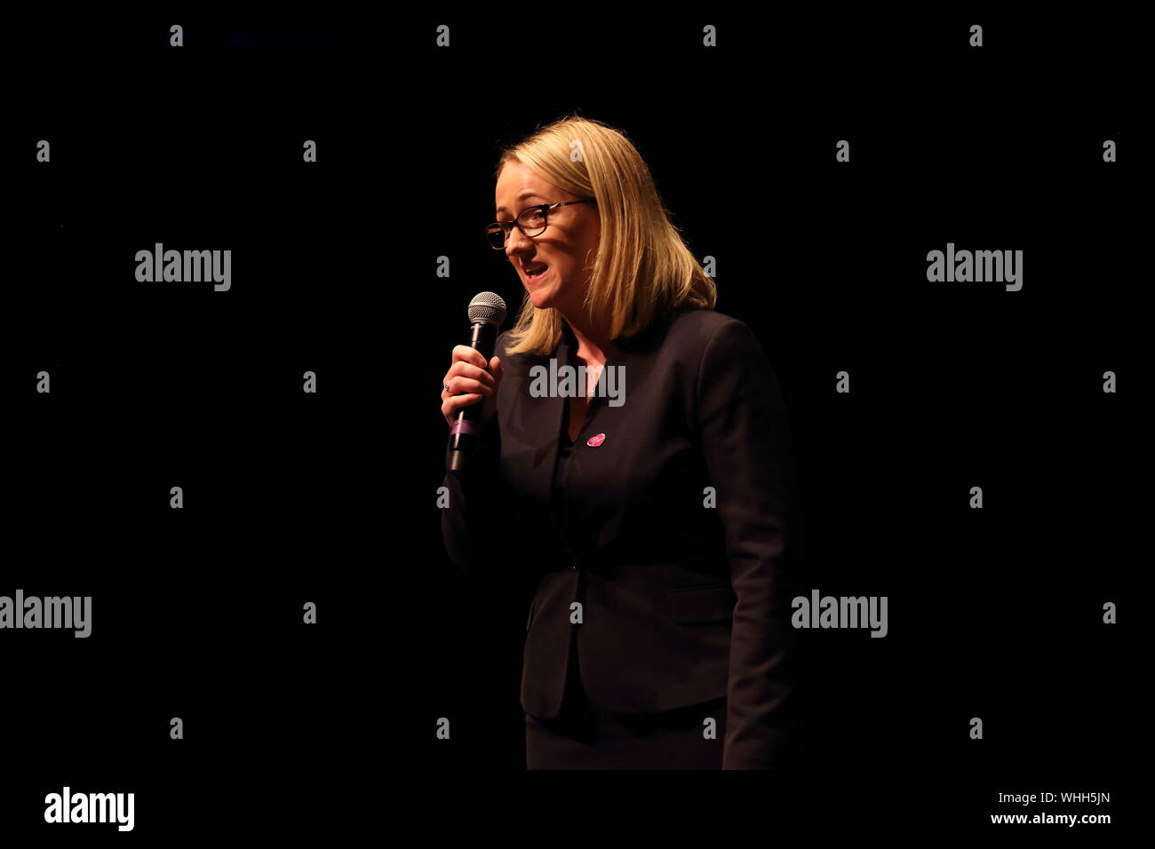 Salford, Greater Manchester, UK. 2nd September, 2019. Salford and Eccles MP Rebecca Long Bailey MP addresses a rally at The Lowry Theatre in Salford. Stock Photo
