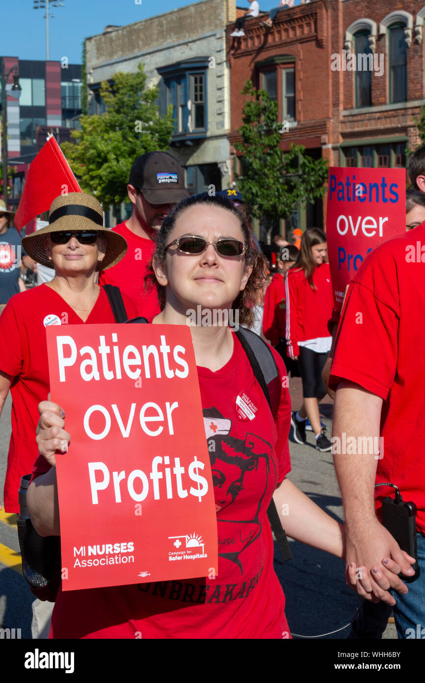 Detroit, Michigan - Nurses joined Detroit's Labor Day parade. Stock Photo