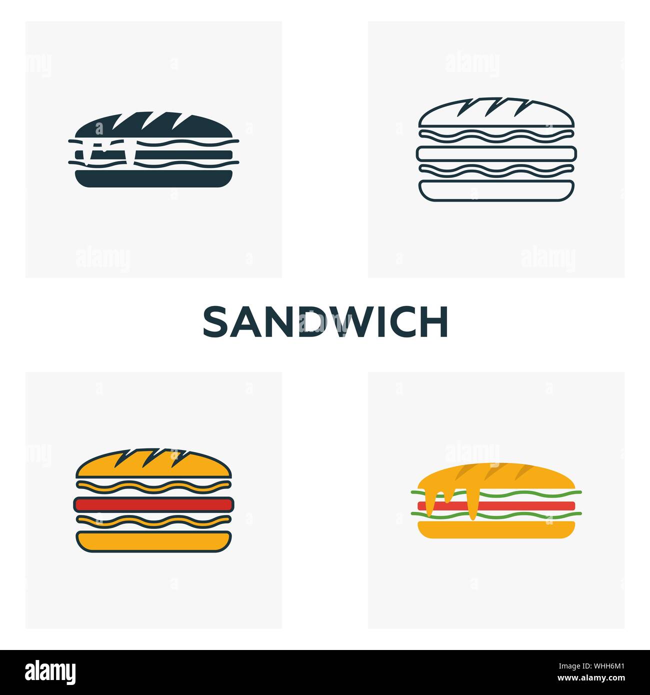 Wiskundige Vernederen Inheems Sandwich icon set. Four elements in diferent styles from fastfood icons  collection. Creative sandwich icons filled, outline, colored and flat  symbols Stock Vector Image & Art - Alamy