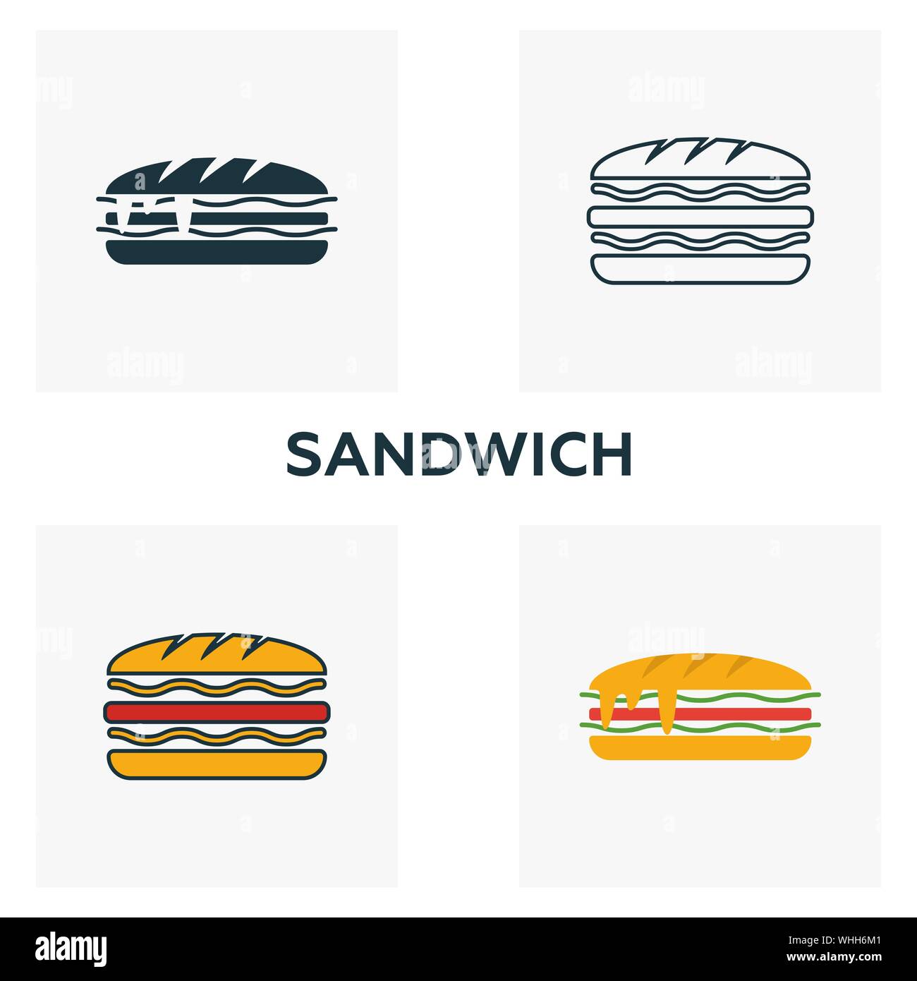 Sandwich icon set. Four elements in diferent styles from fastfood icons