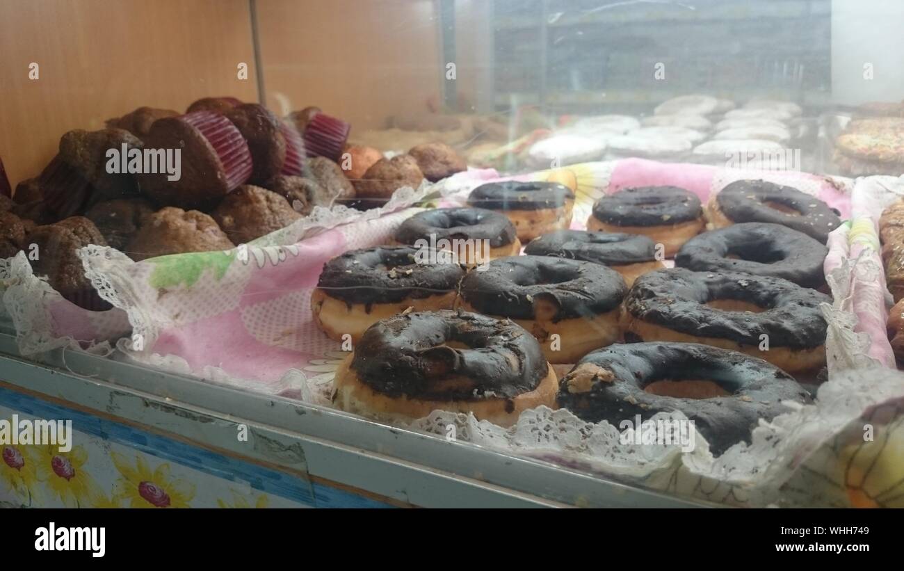 Fresh Donuts In Display At Store Stock Photo Alamy