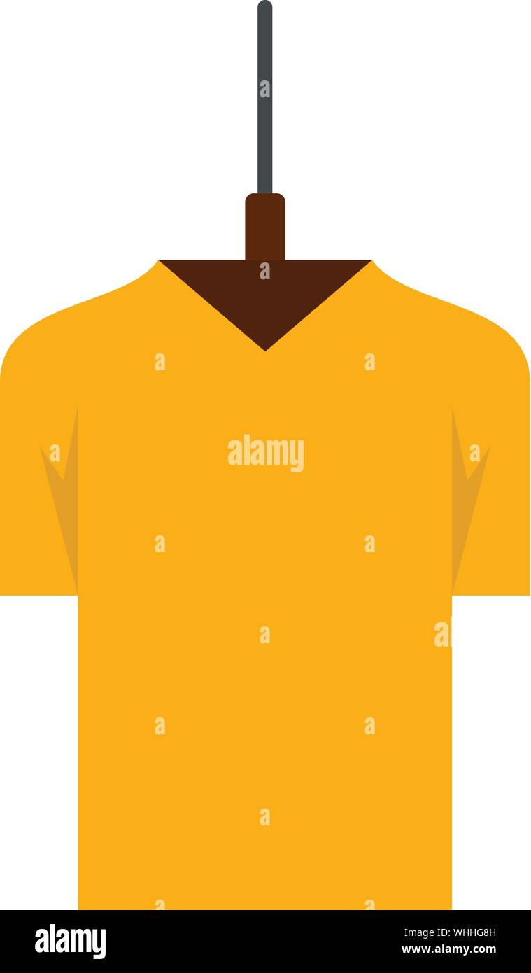 Yellow tshirt on hanger icon. Flat illustration of yellow tshirt on hanger vector icon for web design Stock Vector