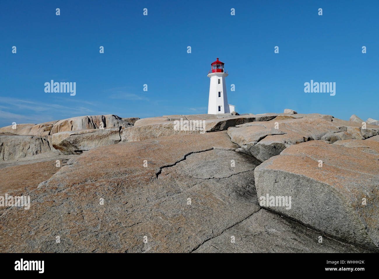 Peggy's Cove, Nova Scotia, Lighthouse on top of massive rocks Stock Photo