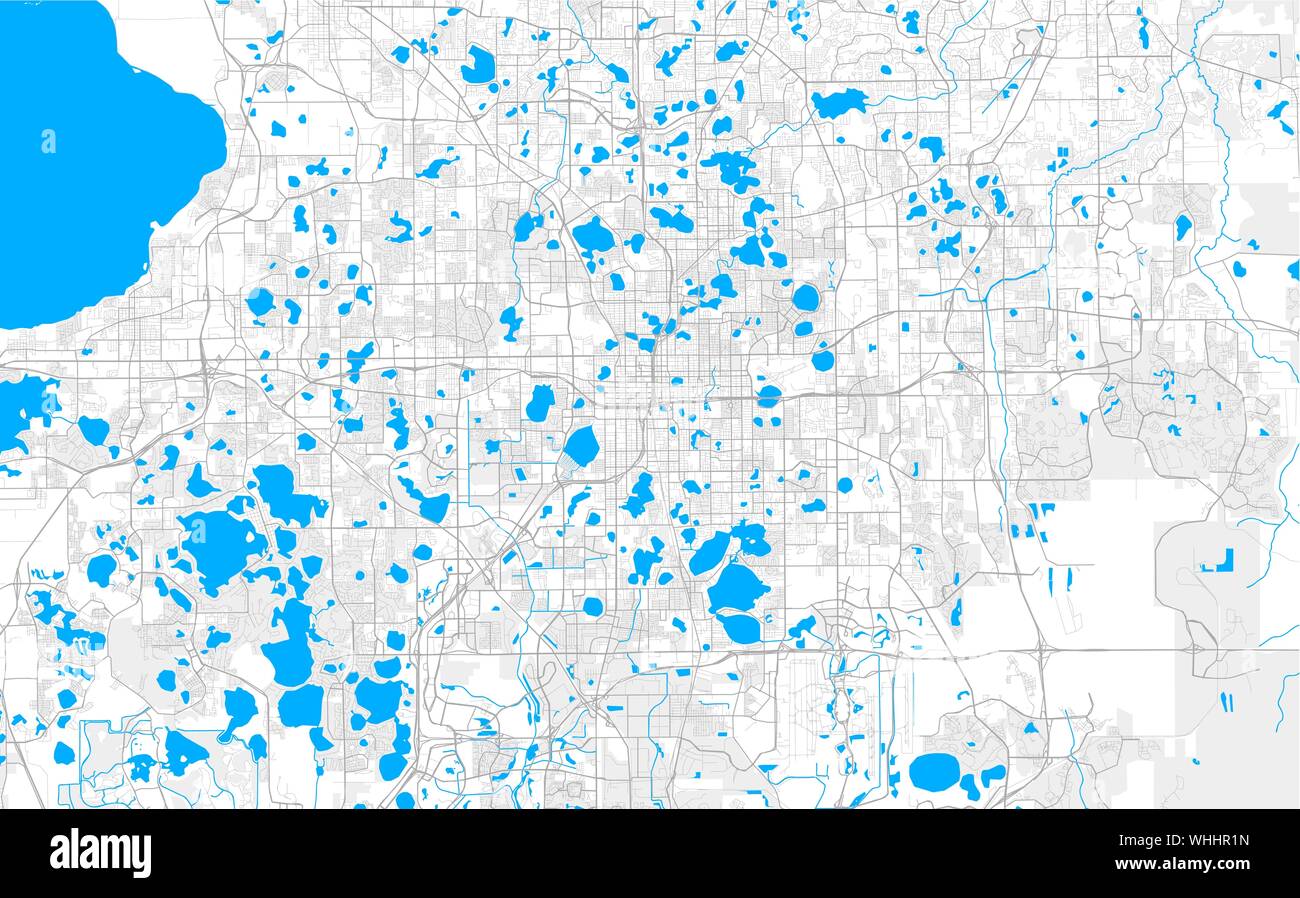 Rich detailed vector area map of Orlando, Florida, U.S.A.. Map template for home decor. Stock Vector