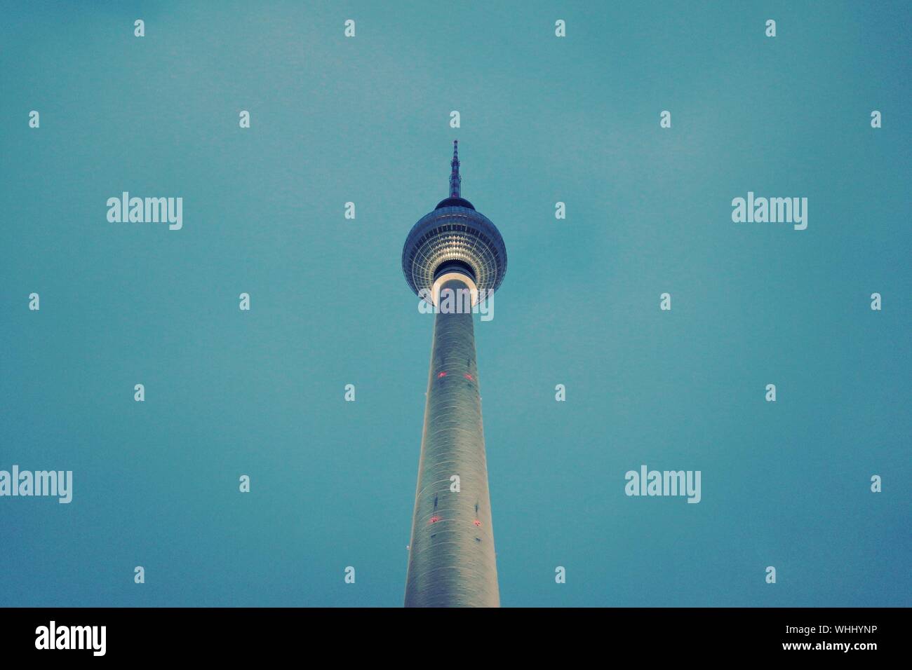 Low Angle View Of Fernsehturm Against Clear Sky Stock Photo