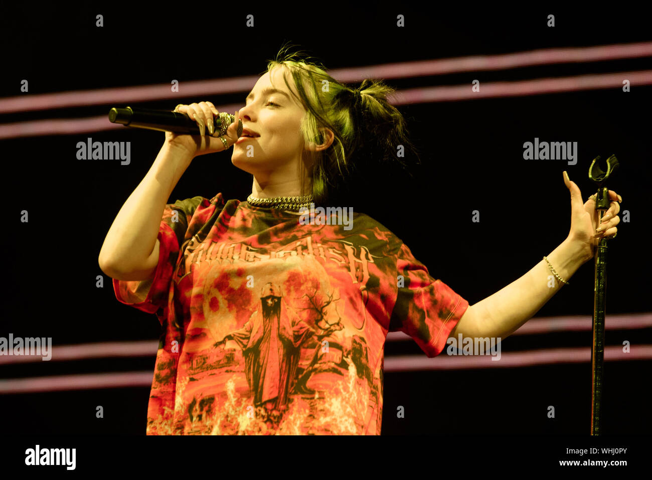 Barcelona, Spain. 2nd Sep, 2019. Billie Eilish performs in concert at Palau Sant Jordi in Barcelona, Spain. Credit: Christian Bertrand/Alamy Live News. Stock Photo