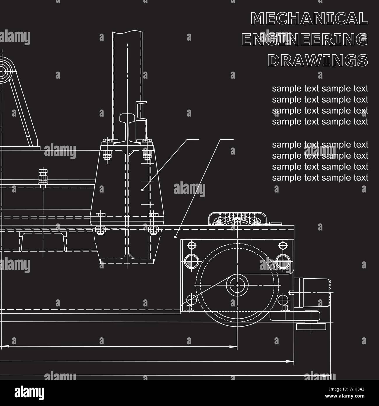 Mechanical engineering drawings on a black background. Vector. For ...