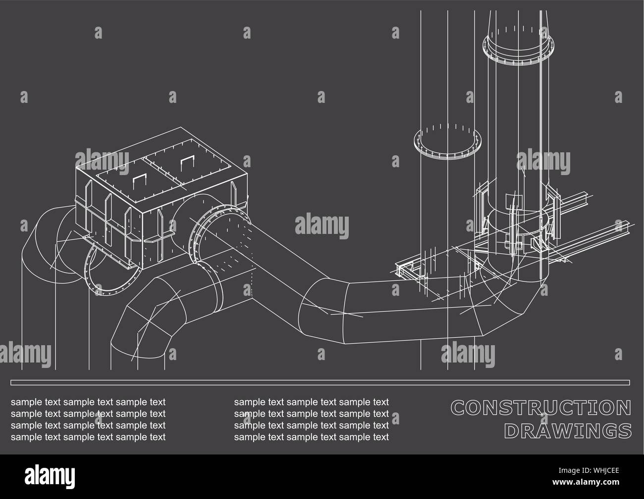 Pipe Coverage Design Construction drawings. 3D metal construction. Pipes, piping. Cover ...