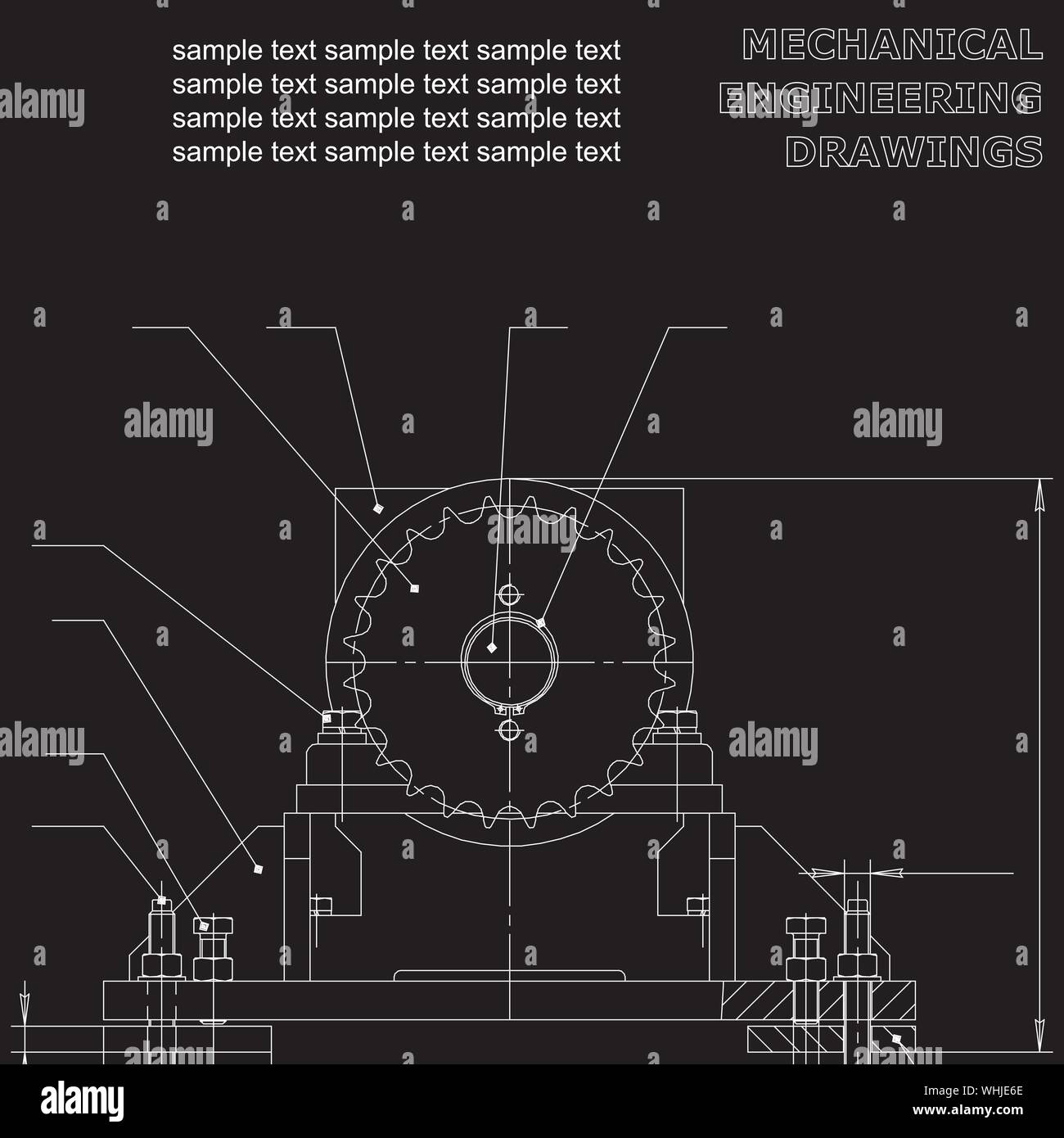 Mechanical engineering drawings on a black background. Vector for ...