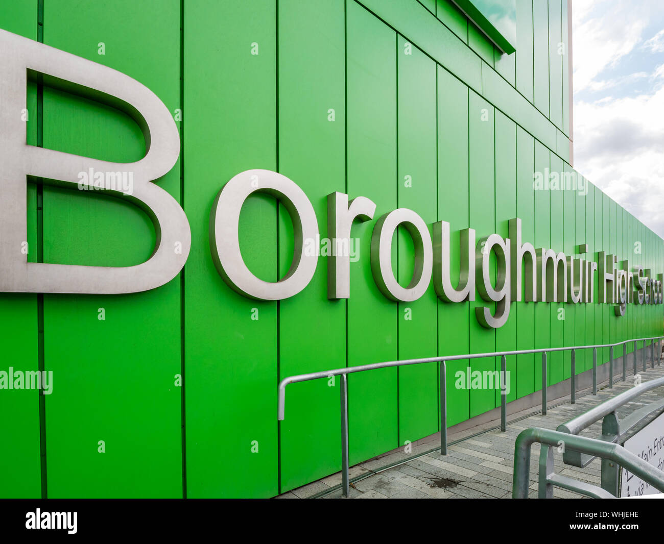 Boroughmuir High School with bold name, new school building opened in 2018, Fountainbridge, Edinburgh, Scotland, UK Stock Photo