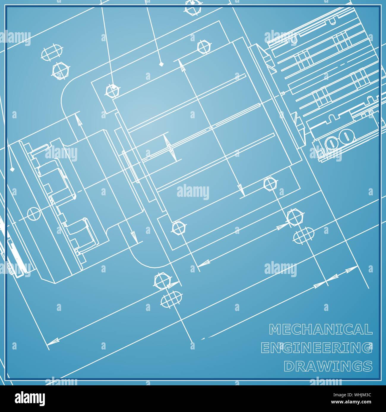 Mechanical engineering drawing blue background. Engineering Vector