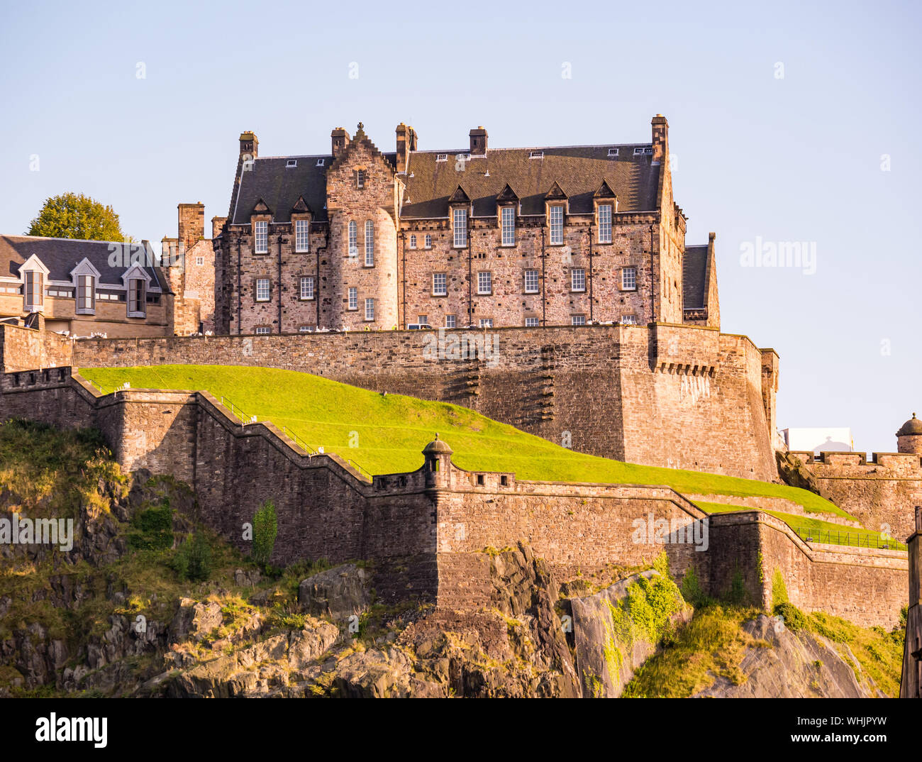 Edinburgh Castle building on rock outcrop, Edinburgh, Scotland, UK Stock Photo